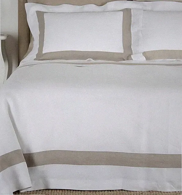 Frette Bicolore Double Hemstotches Queen Duvet Cover White/Savage Beige $1,175