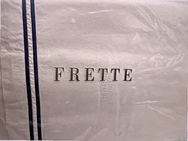 Frette Hotel Classic Twin Flat Sheet White Blue Border Percale Italy