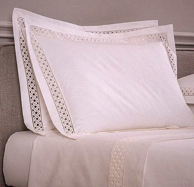 FRETTE Lozenge Lace King Cotton Sateen Shams MSRP $580 each Milk NWT Set of 2