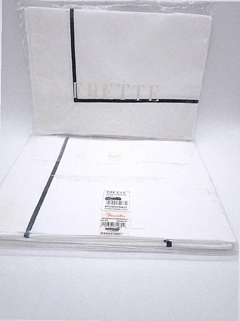 Frette One Bourdon Euro Pillow Shams White Black Set of 2 Shams NEW MK925024