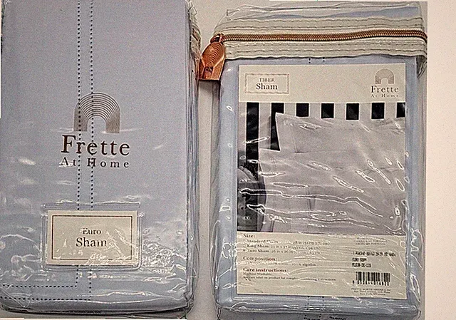 Frette Tiber Hemstitch Euro Pillow Shams Light Blue Set of 2 Shams NEW JL925024