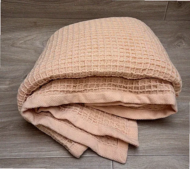 Frette Waffle Weave Coverlet Blanket 100% Pure Merino Wool Peach 78x80 Italy