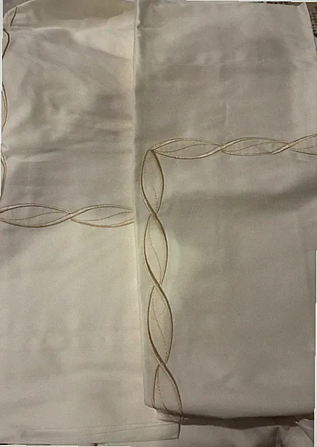 NEW FRETTE CARDO RICAMO STITCHED GOLD CHAIN COTTON SATEEN QUEEN 4p BED SET ITALY
