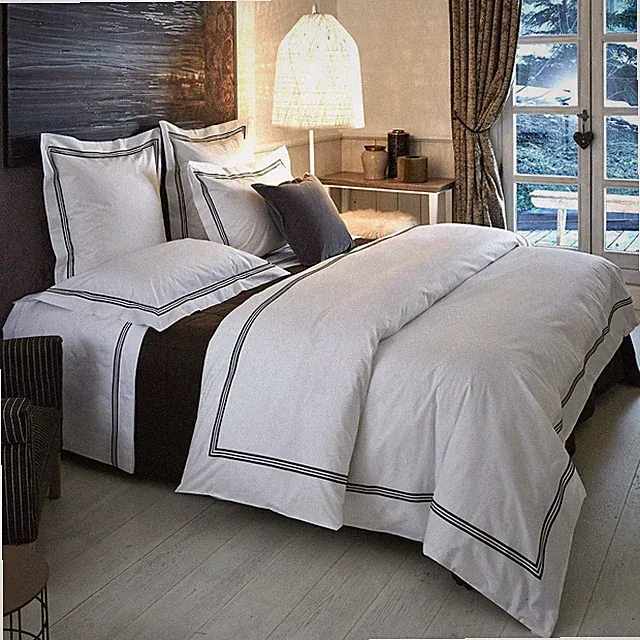 NEW FRETTE Hotel Classic collection White Black Bourdon Cal KING BED SKIRT