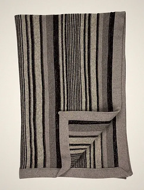 **RARE** Frette Striped Throw Wool Blend Gray/Black/Silver