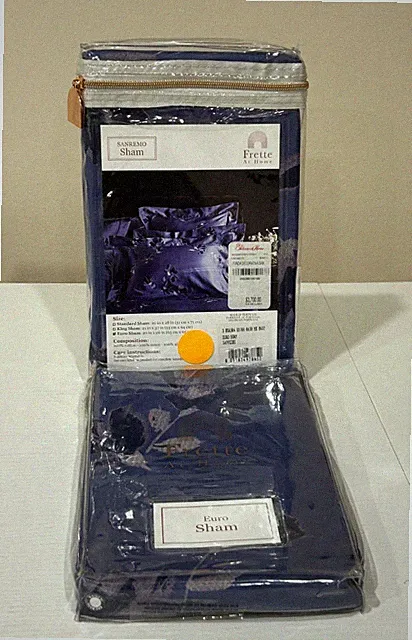 SET OF 2 PILLOW SHAMS FRETTE SANREMO EURO SIZE SHAMS NEW COLOR SAPPHIRE